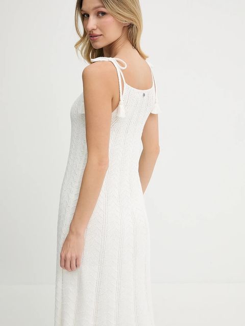 Pepe Jeans sukienka bawełniana kolor beżowy midi rozkloszowana PL953755