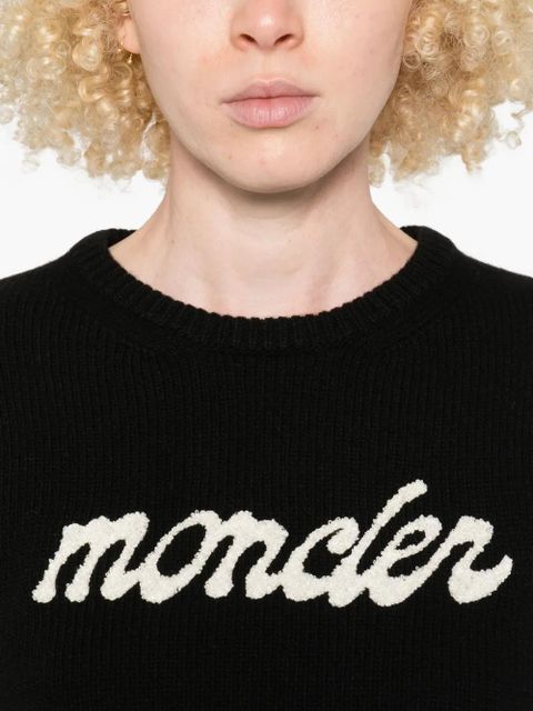 Moncler logo-embroidered wool jumper - Black