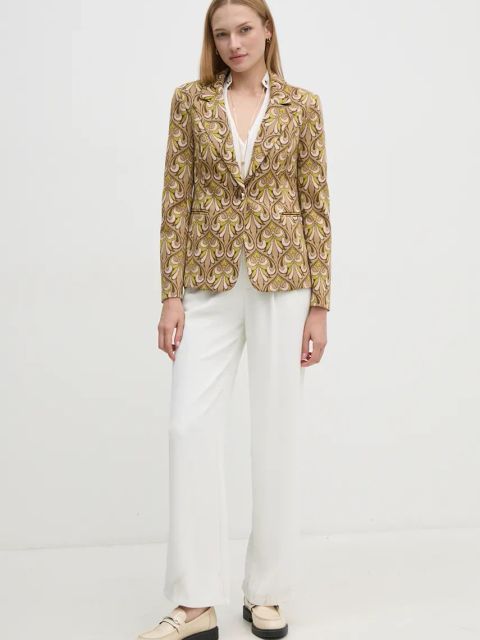 Gaudi marynarka kolor beżowy jednorzędowa wzorzysta 421FD34001