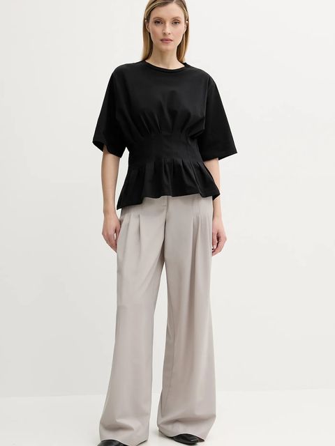 Remain spodnie z domieszką wełny damskie kolor szary szerokie high waist 5024733058