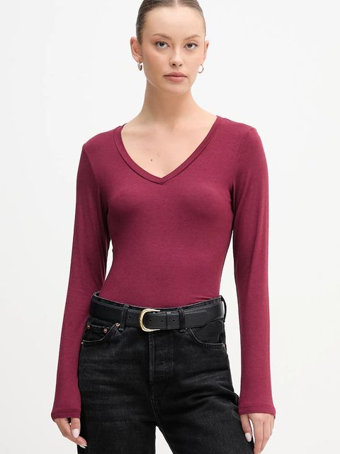 United Colors of Benetton longsleeve z domieszką kaszmiru kolor bordowy 3LRU3M076 - zdjęcie produktu nr 1