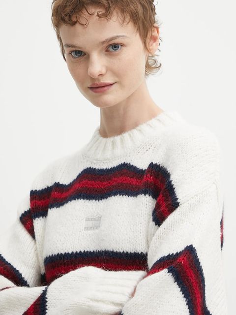 Tommy Jeans sweter z domieszką alpaki damski kolor beżowy DW0DW21679