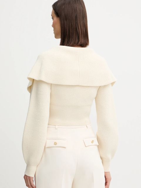 Elisabetta Franchi kardigan z dodatkiem wełny damski kolor beżowy lekki MK04S56E2 - zdjęcie produktu nr 2