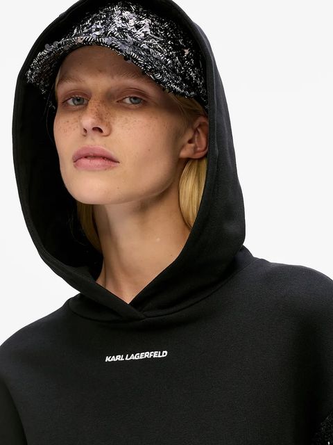 Karl Lagerfeld bluza z dodatkiem wełny damska kolor czarny z kapturem z aplikacją A4W20064