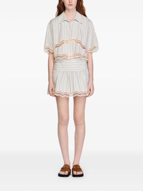 SANDRO striped lace-trim skorts - Neutrals