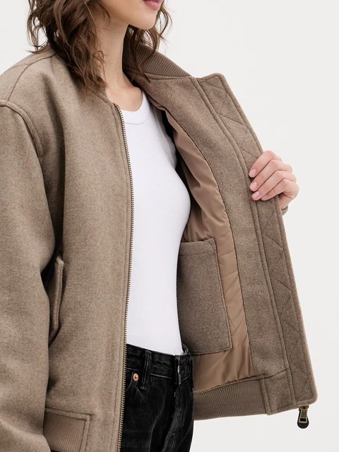 Guess Jeans kurtka bomber z dodatkiem wełny kolor beżowy przejściowa oversize W5BL14 W1482