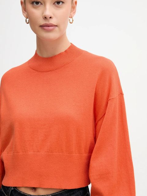 United Colors of Benetton sweter z dodatkiem wełny damski kolor pomarańczowy lekki z półgolfem 1Y6SD2041