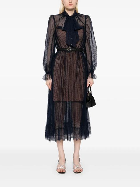 Self-Portrait dot mesh midi dress - Blue