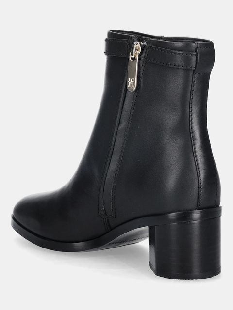 Tommy Hilfiger botki skórzane TH BUCKLE RIDING MID HEEL BOOTIE damskie kolor czarny na słupku FW0FW08859