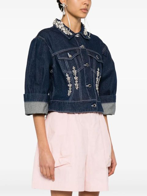 Simone Rocha crystal-embellished denim jacket - Blue