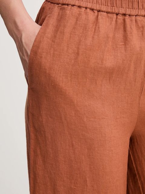 United Colors of Benetton spodnie lniane damskie kolor brązowy proste high waist 4AGHDF09G