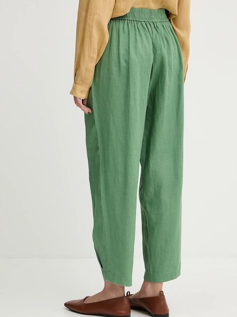 United Colors of Benetton spodnie lniane damskie kolor zielony szerokie high waist 4AGHDF08L