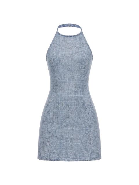 Self-Portrait rhinestone croc-effect denim mini dress - Blue - zdjęcie produktu nr 1