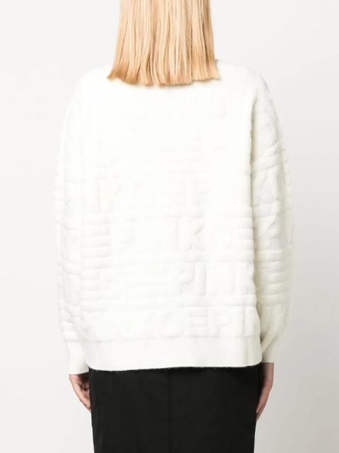 PINKO intarsia-knit logo V-neck jumper - White