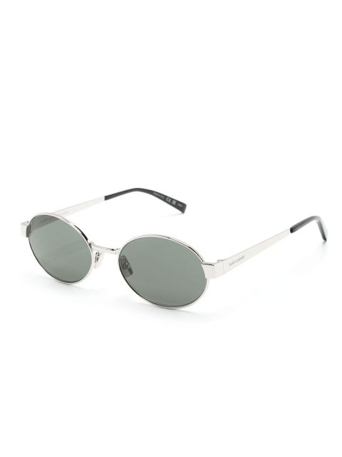 Saint Laurent Eyewear logo-engraved oval-frame sunglasses - Silver - zdjęcie produktu nr 2