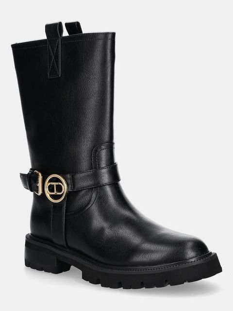 Twinset botki damskie kolor czarny na płaskim obcasie 252TCP192 - zdjęcie produktu nr 1