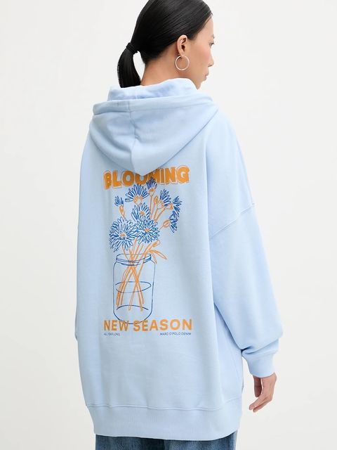 Marc O'Polo bluza bawełniana damska kolor niebieski z kapturem gładka 5000009351 - zdjęcie produktu nr 1