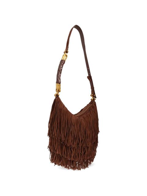 Balmain Ébène fringed leather shoulder bag - Brown