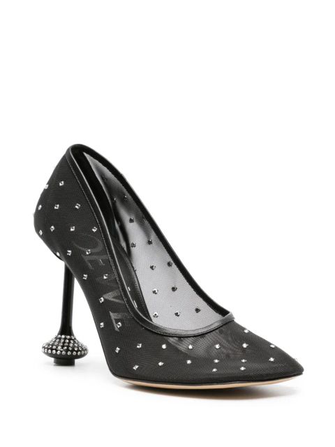 LOEWE Toy 90mm rhinestone-embellished mesh pumps - Black