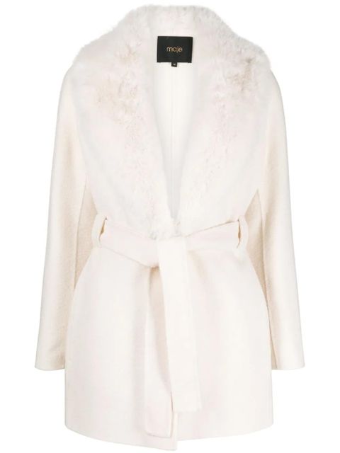 Maje belted faux-fur coat - White - zdjęcie produktu nr 1