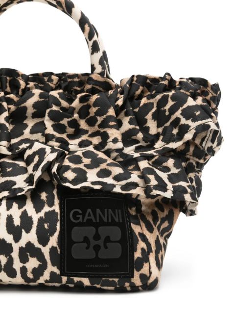 GANNI ruffled-upper leopard-print tote bag - Neutrals