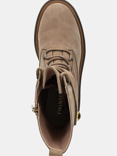 Twinset botki zamszowe damskie kolor beżowy na płaskim obcasie 252TGT050 - zdjęcie produktu nr 2