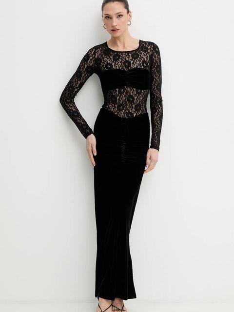 Bardot sukienka welurowa kolor czarny maxi dopasowana 60151DB - zdjęcie produktu nr 2