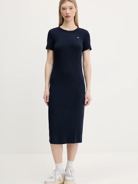 Tommy Jeans sukienka kolor granatowy midi rozkloszowana DW0DW19721 - zdjęcie produktu nr 1