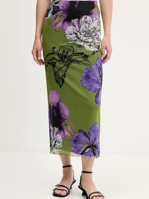 Desigual spódnica TULLEFLOWERS kolor zielony maxi prosta 25WWFK03 - zdjęcie produktu nr 1