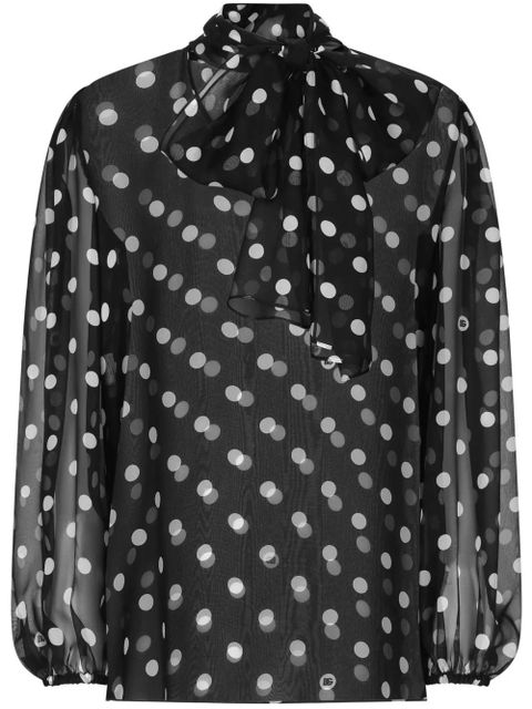 Dolce & Gabbana polka-dot print pussy-bow shirt - Black - zdjęcie produktu nr 1