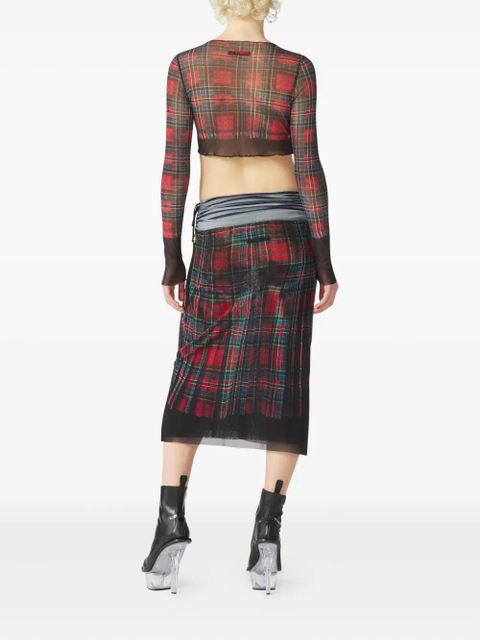 Jean Paul Gaultier tartan-patterned safety pin-print crop top - Red