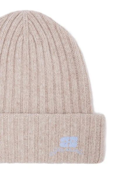 GANNI ribbed logo-detail beanie hat - Neutrals - zdjęcie produktu nr 2