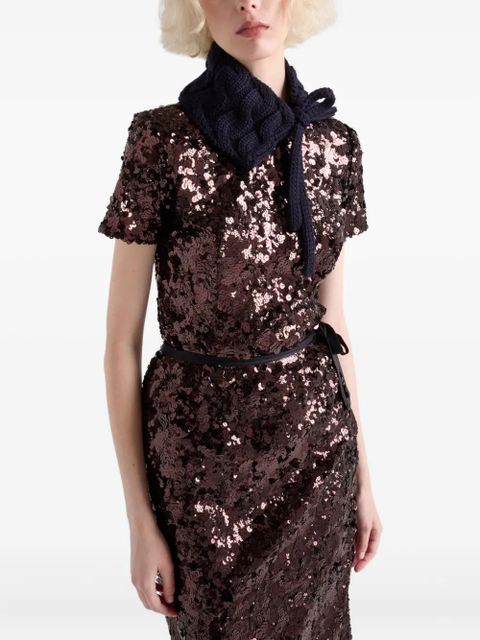 Prada sequin-embellished short-sleeve top - Brown