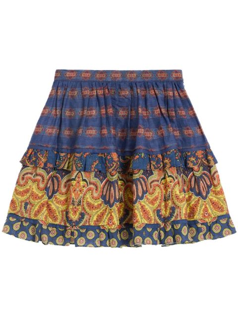 Valentino Garavani mini Medaglioni Voyage Imaginaire linen skirt - Blue