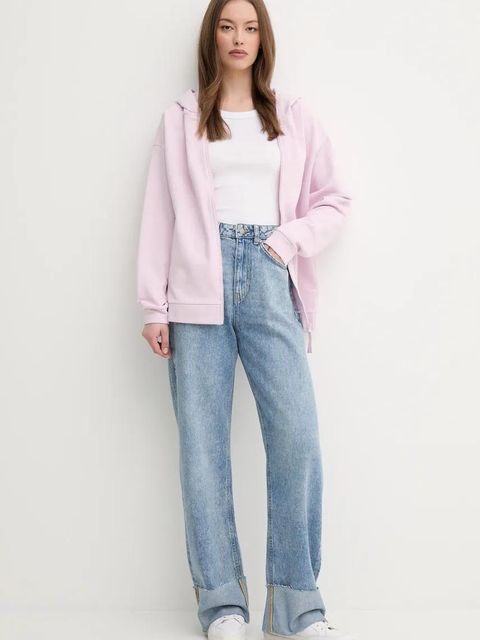 United Colors of Benetton bluza bawełniana damska kolor różowy z kapturem gładka 3UNID500R