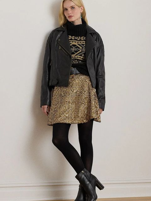 Lauren Ralph Lauren spódnica kolor złoty mini rozkloszowana 200979905 - zdjęcie produktu nr 1