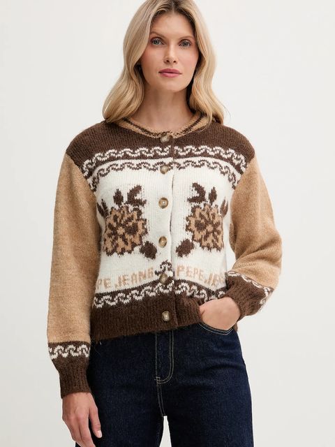 Pepe Jeans kardigan z dodatkiem wełny damski kolor brązowy ciepły PL7000040 - zdjęcie produktu nr 1