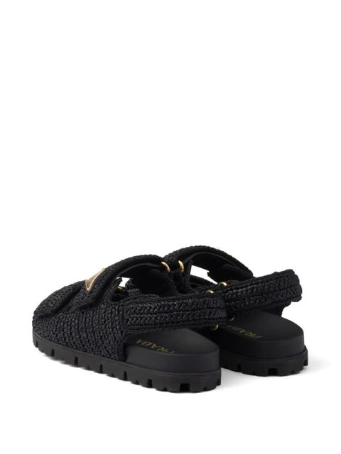 Prada logo-plaque woven sandals - Black