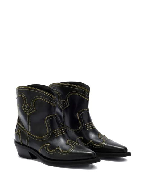 GANNI stitching pointed boots - Black