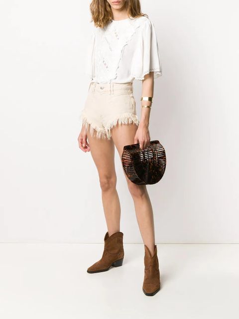 ISABEL MARANT Eneida fringed denim shorts - Neutrals