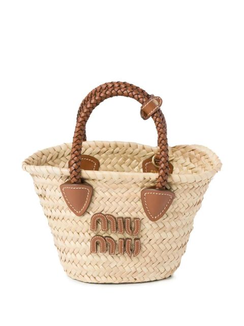 Miu Miu logo-appliqué woven tote bag - Neutrals - zdjęcie produktu nr 1