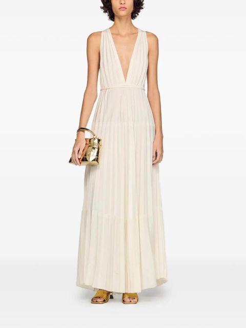 SANDRO V-neck maxi dress - Neutrals - zdjęcie produktu nr 2