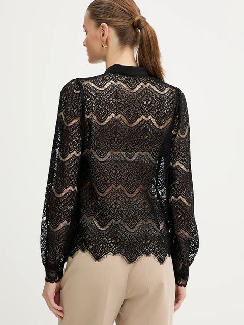 Morgan koszula damska kolor czarny regular z wiązanym dekoltem TGRAPHO