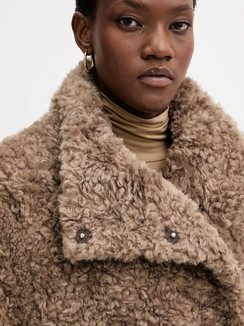 BOSS płaszcz z domieszką wełny kolor beżowy 50548340