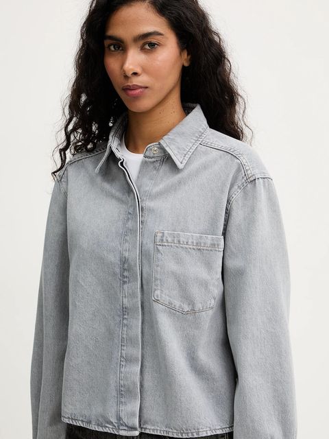 Marc O'Polo koszula jeansowa damska kolor szary relaxed z kołnierzykiem klasycznym 5000007394