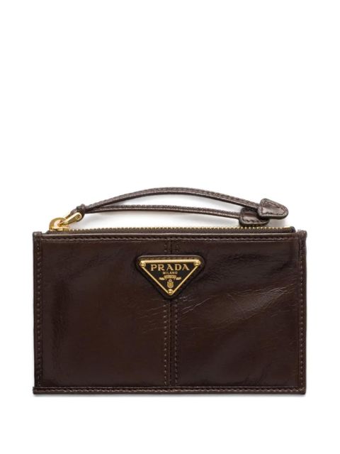Prada leather card holder with zipper - Brown - zdjęcie produktu nr 1