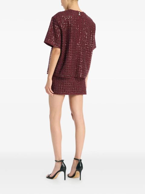 ROTATE BIRGER CHRISTENSEN grid-pattern sequin-embellished mini skirt - Red - zdjęcie produktu nr 2
