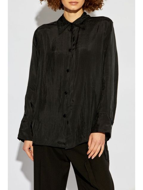 GANNI plain long-sleeve shirt - Black