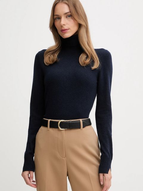 Sisley sweter z domieszką wełny damski kolor granatowy lekki z golfem 102HM2174 - zdjęcie produktu nr 1