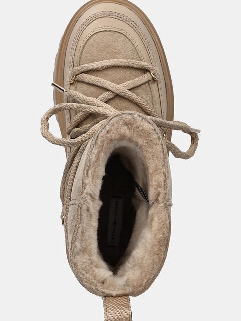 Tommy Hilfiger śniegowce REAL SHEARLING LACEUP damskie kolor beżowy FW0FW08996